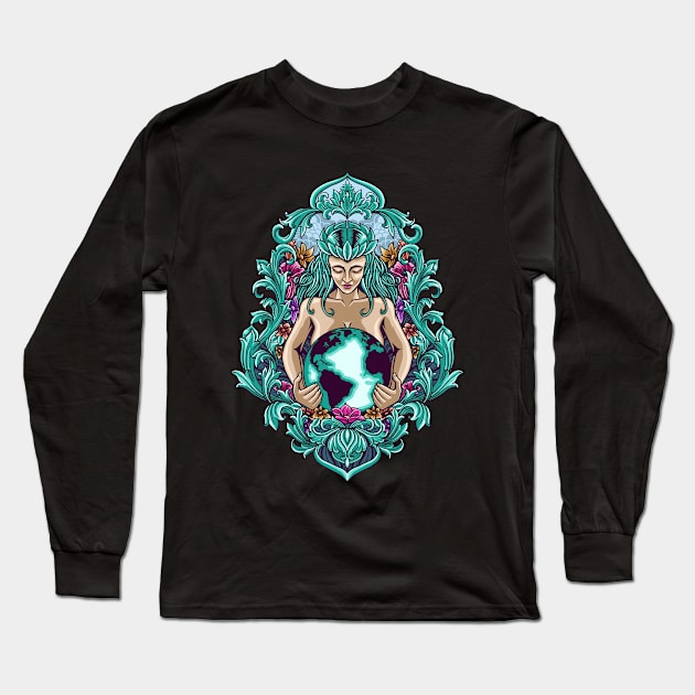 Mother earth mascot illustration Long Sleeve T-Shirt by Mako Design 